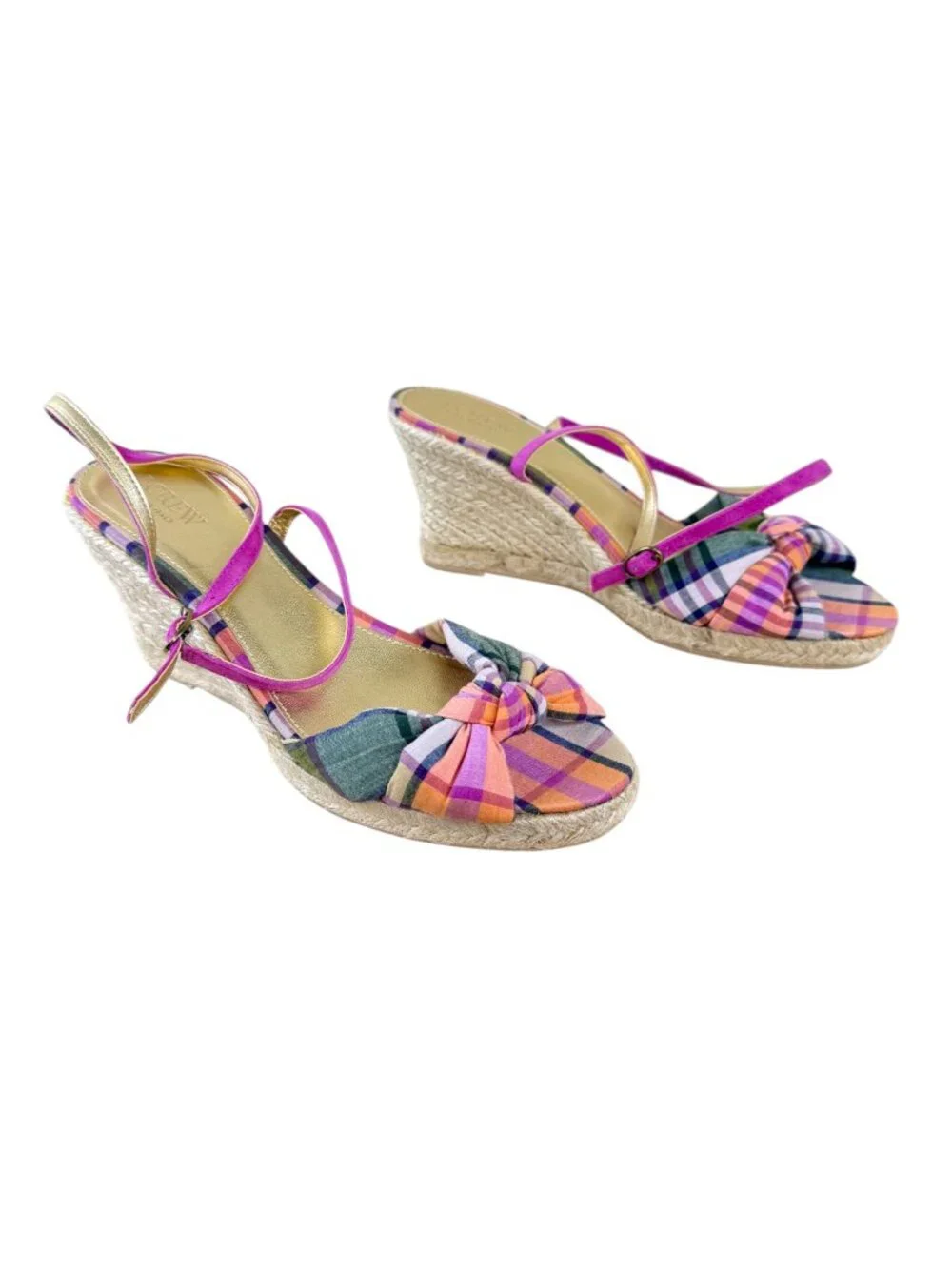 J.Crew Espadrille Wedge Sandals Plaid Madras (10)